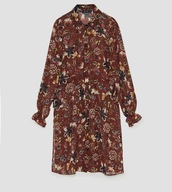 Z A R A tunika koszula długa kwiaty tiulowa bordowa burgundowa czerwona y2k