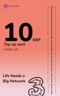 Starter Three UK Karta SIM Card Prepaid + 10 GBP