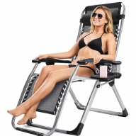 Leżak ogrodowy zero gravity stalowy czarny składany wzmocniony