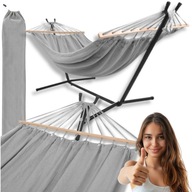 HAMAK ZE STELAŻEM OGRODOWY HUŚTAWKA DWUOSOBOWY 200X150 250KG SOLIDNY