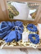 Zestaw 3 gumek scrunchie granatowe XL 13 cm, S 5 cm