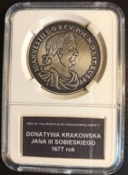 SREBRO.DONATYWA KRAKOWSKA JANA III SOBIESKIEGO Z 1677 ROKU-NEFRYT (423)