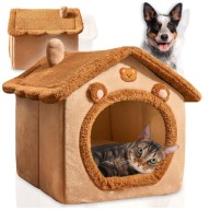 Domek buda dla kota brązowy pluszowy L z wyjmowaną poduszką