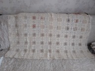 Śliczny koronkowy obrus ecru z bawełnianych nici -130cm x 75cm !!