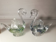 PARA ŁABĘDZI SZKLANY KOLOROWY SZKŁO KOLOROWE RETRO VINTAGE z PRL-u