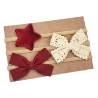 Opaski kokardki na głowę niemowlęce biała koronka bordowa i gwiazdka