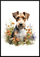 A2 PLAKAT PIES W KWIATACH RASA FOKSTERIER