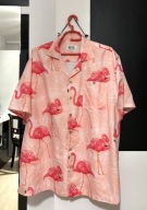 W Koszula hawajska Uzzi odcienie różu flamingi w liściach palm XL