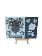 Zaproszenia Ślub Obrączki W Sercu Koronka B6 Granat - Błękit - Złoto