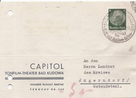 TRZECIA RZESZA -KUDOWA -karta firmowa TONFILM THEATER BAD KUDOWA 1941 rok