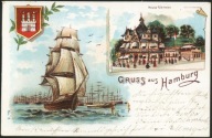 Gruss aus Hamburg. Port. Neues Fährhaus 1901 Litho
