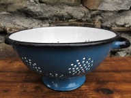 Stary DUŻY Błękitny Emaliowany DURSZLAK_ LOFT PRL