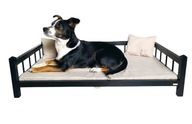 Legowisko łóżko drewniane czarne dla psa leżanka z materacem + imię psa L