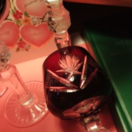 STARY KRYSZTAŁOWY KIELISZEK- rubinowy 14 cm kryształ vintage