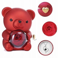 PREZENT NA WALENTYNKI WIECZNA RÓŻA Z NASZYJNIKIEM I MISIEM Z ŻYCZENIAMI