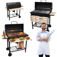 GRILL WĘGLOWY OGRODOWY DUŻY Z RUSZTEM TERMOMETR POPIELNIK POKRYWA 2 PÓŁKI