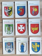 herby miast polskich zestaw pocztówek cz.2 PRL 9 sztuk