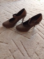 Buty brązowe skóra ekologiczna z dodatkami, rozmiar 36