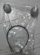 opaska uszy błyszczące dekoracja na włosy pompony srebrne