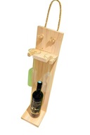 Skandynawski wieszak-stojak na 2 kieliszki i butelkę – naturalne drewno