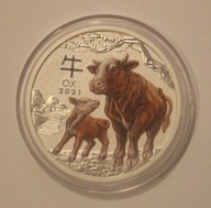 ROK BYKA BAWOŁA WOŁA KOLOR LUNAR III 3 50 CENTÓW 2021 AUSTRALIA 0,5 OZ 999