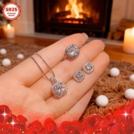 Zestaw Biżuterii Srebrnej 925 – Naszyjnik, Kolczyki, Pierścionek