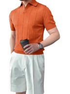 Męska Koszulka Polo Old Money ze Stójką – Wiskoza - Pomarańczowa