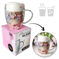 Szklanka termiczna z kwiatami w środku, gipsówka hortensje róż 300 ml 1szt