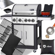 Grill Gazowy 4+1 Żeliwny Ruszt Nierdzewny Boczny Palnik Ogrodowy