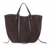 Włoska zamszowa torebka damska Shopper Bag Czekoladowa DUŻA