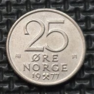 *NORWEGIA [0369]*25 Ore1977r Korona norweska, monogram, korona