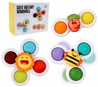 FIDGET SPINNER OBROTOWY Z PRZYSSAWKĄ SENSORYCZNĄ KĄPIEL GRZECHOTKA 3 SZTUKI
