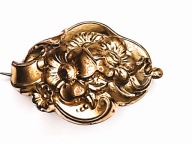 Stara broszka secesyjna sygnowana pozłacana motyw kwiatowy