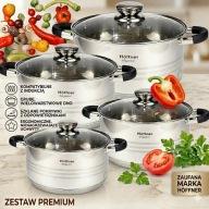 ZESTAW 4 GARNKÓW HOFFNER STAL NIERDZEWNA KOMPLET 4 GARNKI 4 POKRYWEK