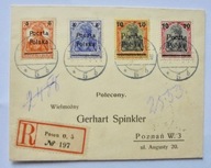 1919 Polska wydanie POZNAŃSKIE Fi.67-70 na liście poleconym stan dobry