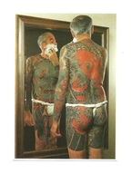 Pocztówka - S. Richter, Przed lustrem i tatuaż z rybą ...