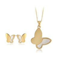 NA JUTRO Złoty Komplet MOTYL MOTYLEK Łańcuszek PUDEŁKO kolczyki naszyjnik