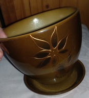 Brązowa doniczka z podstawką NOWA 12,8 cm / 11 cm