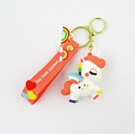 Brelok do torebki kluczy damski gumowy jednorożec biały tęcza zawieszka