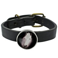 Skórzana bransoletka - Snap - Koń - regulowana długość, wymienne oczka