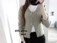 KARDIGAN SZARY SWETER SWETEREK WEŁNIANY WEŁNA MIĘKKI SIWY 36 S