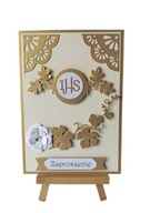 ZAPROSZENIA KOMUNIA UNIWERSALNE HOSTIA W LIŚCIACH C6 ZŁOTO - ECRI