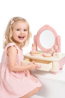 TOALETKA Z LUSTREM DLA DZIEWCZYNKI DREWNIANA MAŁA ZABAWKOWA Z AKCESORIAMI
