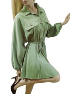 z_a_r_a jasno-oliwkowa sukienka tunika kimonowa z kołnierzykiem lyocell S