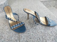 LUCIANO BARACHINI nr 41 wygodne granatowe klapki na szpilce skóra