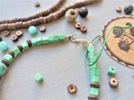 ETNO bransoletka niebieski miętowy turkus jadeit hematyt brązowa lawa drewn