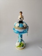 Kielich Pamiątka Komunia Chłopiec Klęczący Róże Piankowe