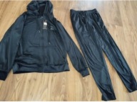 KOMPLET WELUROWY DAMSKI dres spodnie bluza rozp z kapturem czarny XL/XXL