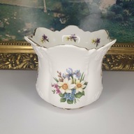 Angielska porcelanowa doniczka / osłonka, elegancką forma, złocenia