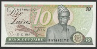 Zair 10 zairów 1985 - Mobutu Sese Seko - stan bankowy UNC
